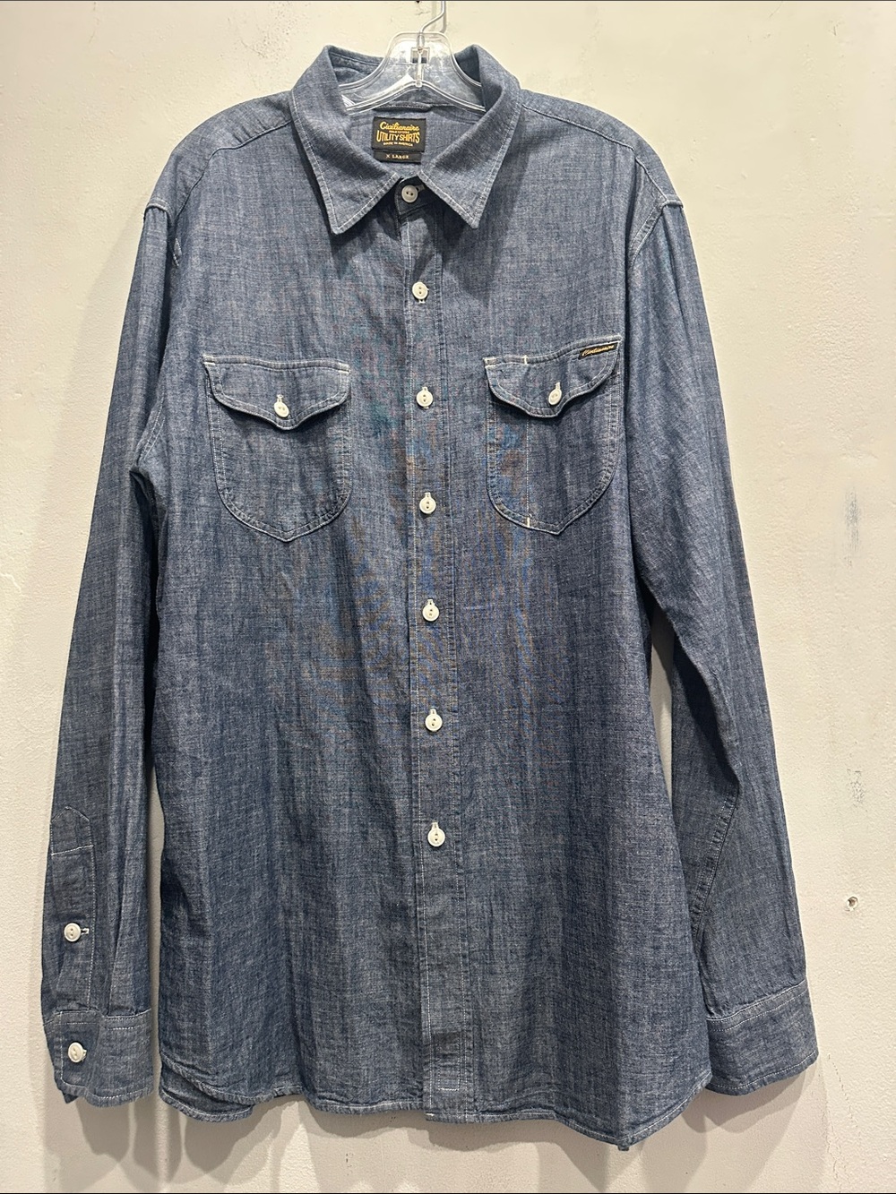 CIVILIANAIRE Chambray Long Sleeve 2 Pocket Notch Flap Shirt blue Chambray XL
